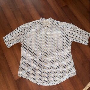 Blade collar Men's XL Geometric Natural issue  S/S Shirt Casual button‎ up Vtg